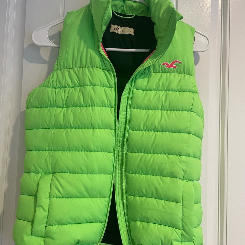 Hollister bright green puffer vest size XS.